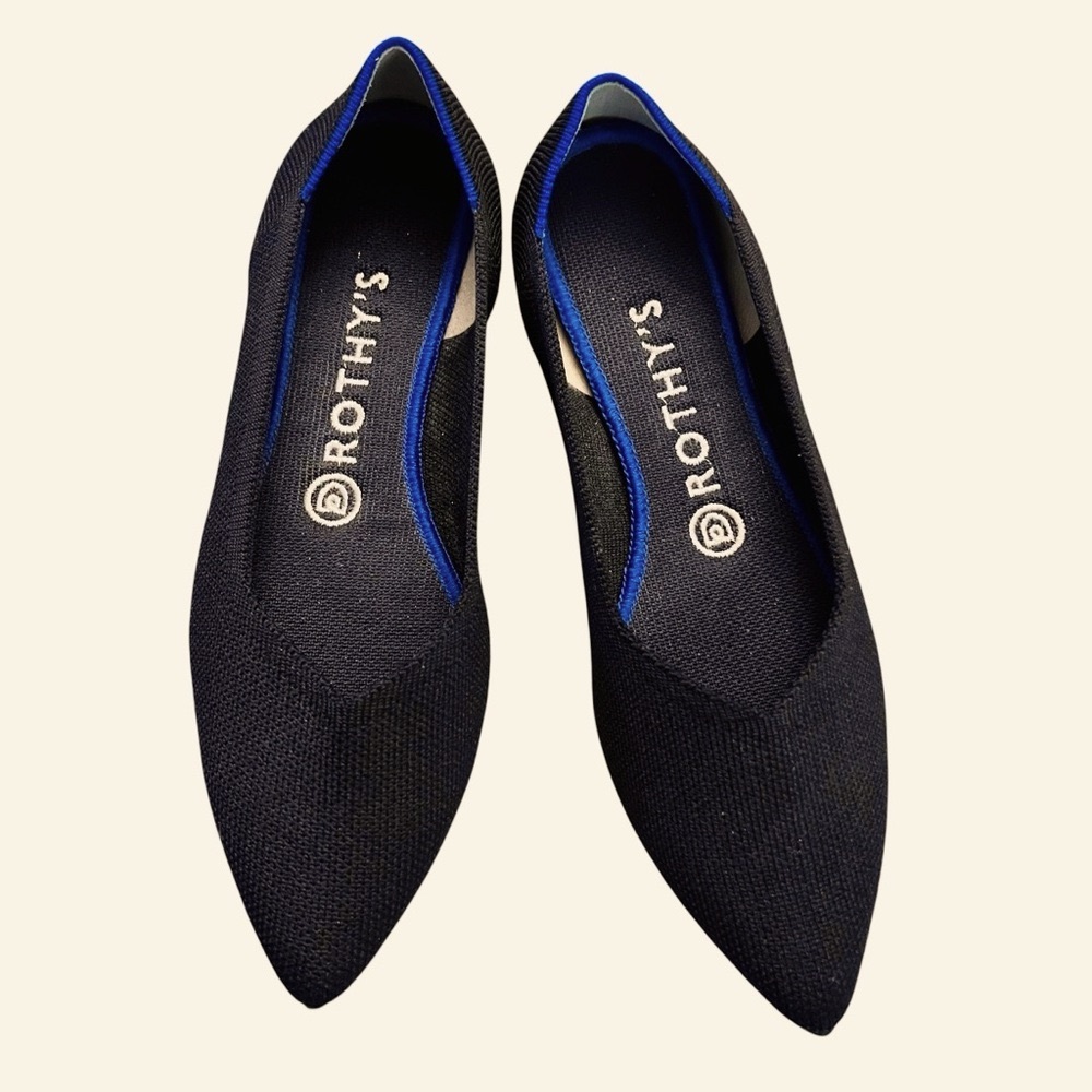 Rothy’s The Point Flat Black Blue Trim | Women’s 8